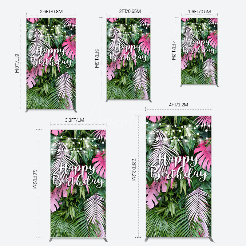 Aperturee - Aperturee Tribal Green Pink Monstera Birthday Rectangle Backdrop