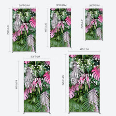 Aperturee - Aperturee Tribal Green Pink Monstera Birthday Rectangle Backdrop