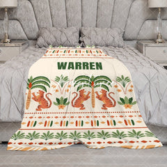 Aperturee - Aperturee Tribal Jungle Forest Tigers Custom Name Blanket