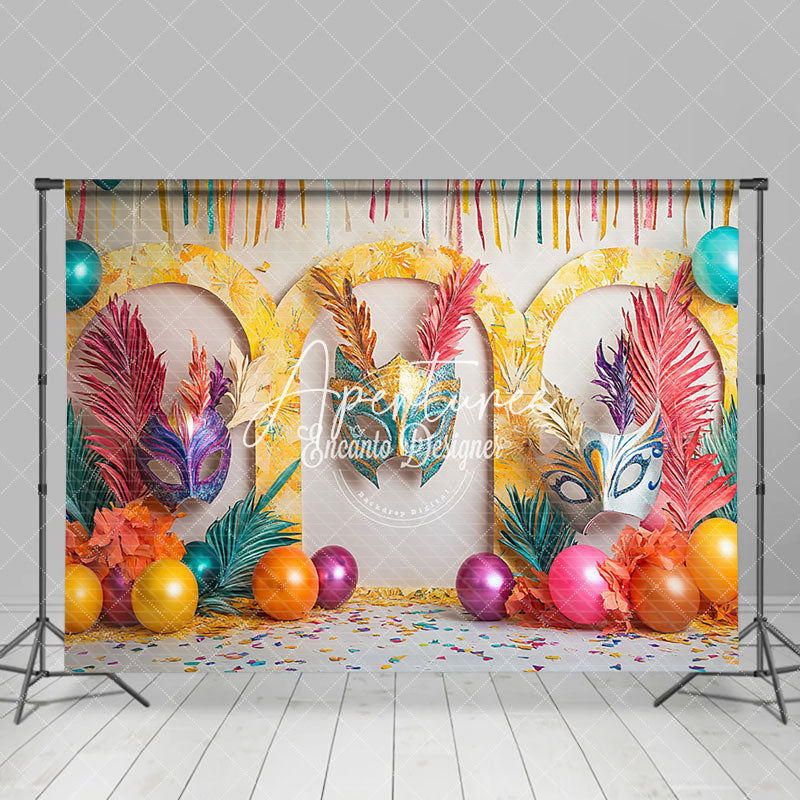 Aperturee - Aperturee Tribal Masquerade Balloons Leaf Cake Smash Backdrop