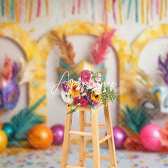 Aperturee - Aperturee Tribal Masquerade Balloons Leaf Cake Smash Backdrop