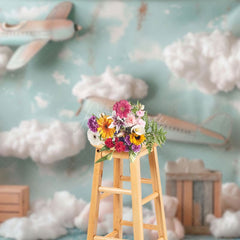 Aperturee - Aperturee Trip Begins Plane Teddy Clound Cake Smash Backdrop