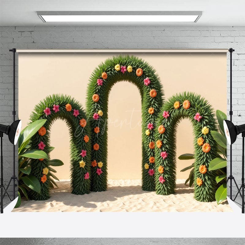 Aperturee - Aperturee Triple Floral Arch Door Summer Cake Smash Backdrop