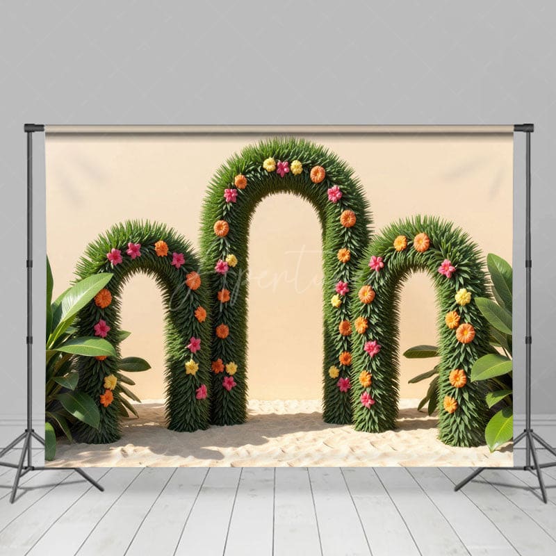 Aperturee - Aperturee Triple Floral Arch Door Summer Cake Smash Backdrop