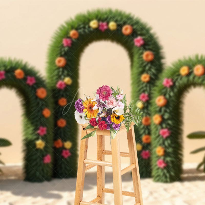Aperturee - Aperturee Triple Floral Arch Door Summer Cake Smash Backdrop