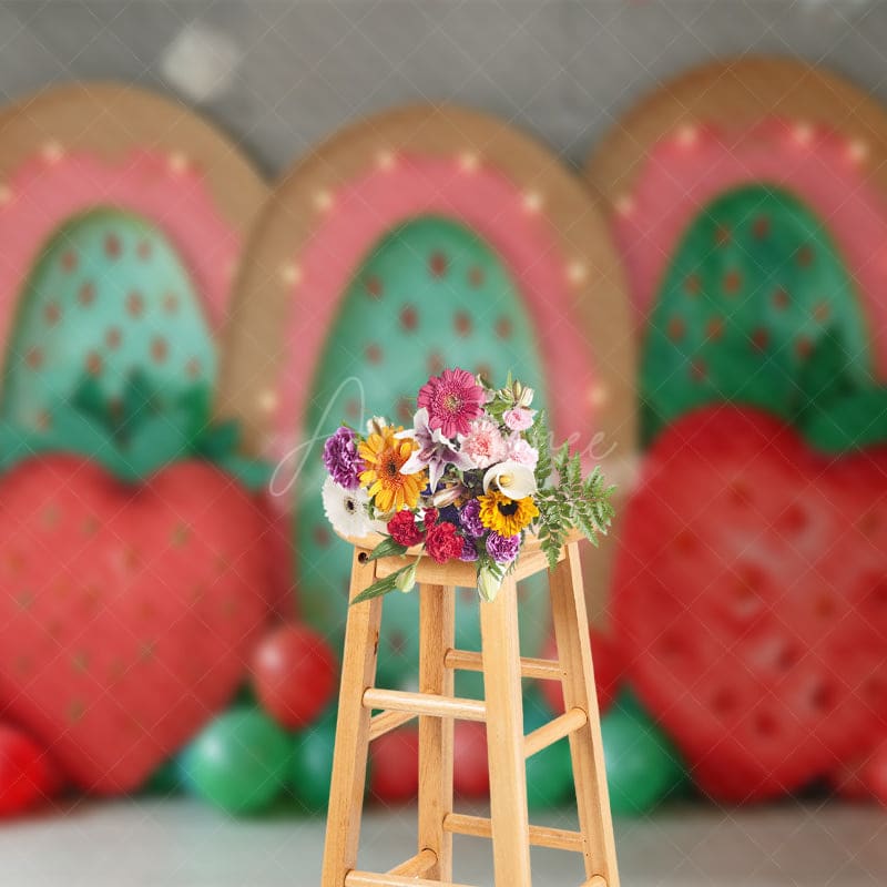 Aperturee - Aperturee Triple Strawberry Arch Balloon Cake Smash Backdrop