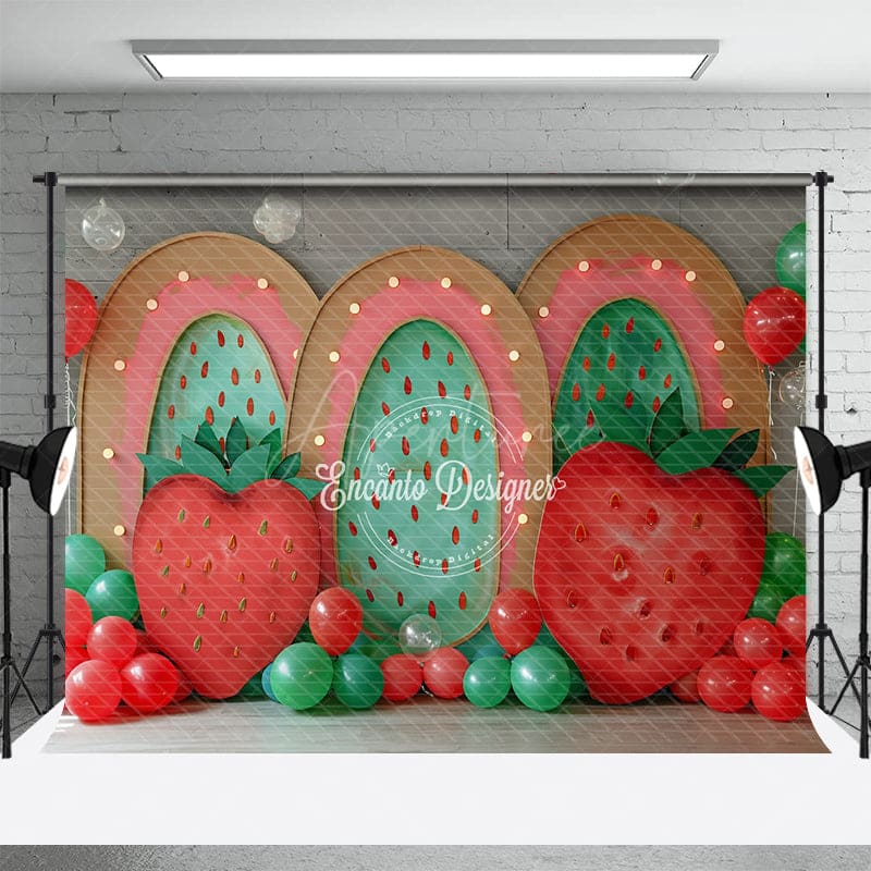 Aperturee - Aperturee Triple Strawberry Arch Balloon Cake Smash Backdrop