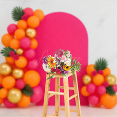 Aperturee Aperturee Tropical Balloon Arch Cake Smash Backdrop Pink Orange and Gold Balloons Summer Themed First Birthday Photo Prop