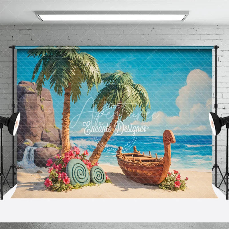 Aperturee - Aperturee Tropical Beach Backdrop Island Voyager Boat Photo Background Palm Trees Ocean Party Supplies for Luau Birthday