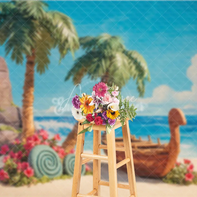 Aperturee - Aperturee Tropical Beach Backdrop Island Voyager Boat Photo Background Palm Trees Ocean Party Supplies for Luau Birthday