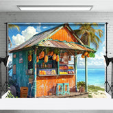 Aperturee - Aperturee Tropical Beach Fruit Stand Summer Backdrop Hanging Pineapples and Ocean View Photography Background