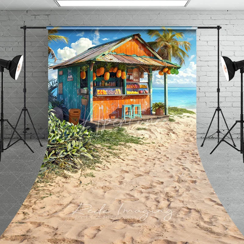 Aperturee - Aperturee Tropical Beach Fruit Stand Summer Photography Backdrop Ocean View Sand Sweep Portrait Studio Background