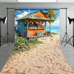 Aperturee - Aperturee Tropical Beach Fruit Stand Summer Photography Backdrop Ocean View Sand Sweep Portrait Studio Background