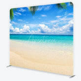 Aperturee - Aperturee Tropical Beach Paradise Square Double-Sided Backdrop with Blue Sky Turquoise Ocean and Sandy Shore