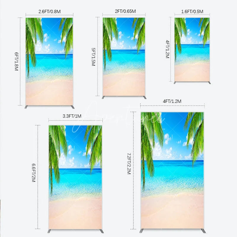 Aperturee - Aperturee Tropical Beach Rectangle Arch Backdrop with Palm Trees Clear Blue Ocean and Sunny Sky for Summer Party Decor