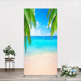 Aperturee - Aperturee Tropical Beach Rectangle Arch Backdrop with Palm Trees Clear Blue Ocean and Sunny Sky for Summer Party Decor