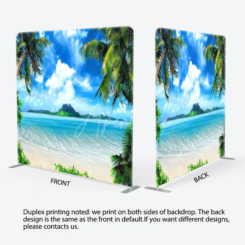 Aperturee - Aperturee Tropical Beach Tension Fabric Backdrop Palm Trees Blue Ocean Decor Summer Island Theme Background for Luau Party