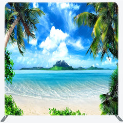 Aperturee - Aperturee Tropical Beach Tension Fabric Backdrop Palm Trees Blue Ocean Decor Summer Island Theme Background for Luau Party