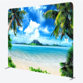 Aperturee - Aperturee Tropical Beach Tension Fabric Backdrop Palm Trees Blue Ocean Decor Summer Island Theme Background for Luau Party