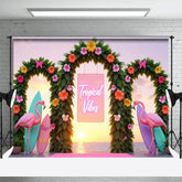 Aperturee - Aperturee Tropical Flamingo Floral Hawaii Surf Board Backdrop
