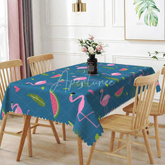 Aperturee - Aperturee Tropical Flamingo Watermelon Rectangle Tablecloth Blue Summer Dining Table Cover for Party