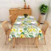 Aperturee - Aperturee Tropical Floral Rectangle Tablecloth Yellow Plumeria and Palm Leaves Pattern for Summer Luau Party Decor