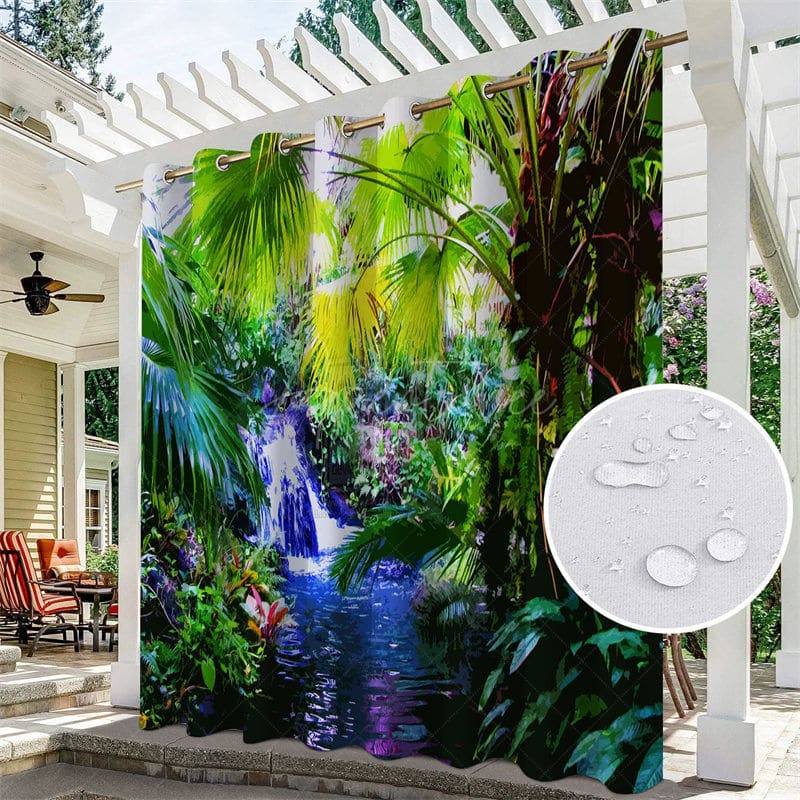 Aperturee - Aperturee Tropical Forest Waterproof Prined Outdoor Curtains For Gazebo
