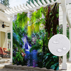 Aperturee - Aperturee Tropical Forest Waterproof Prined Outdoor Curtains For Gazebo