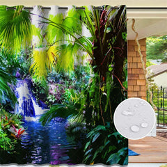 Aperturee - Aperturee Tropical Forest Waterproof Prined Outdoor Curtains For Gazebo