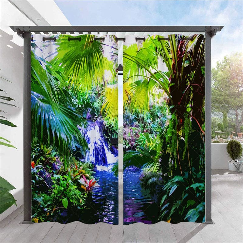 Aperturee - Aperturee Tropical Forest Waterproof Prined Outdoor Curtains For Gazebo