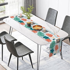 Aperturee - Aperturee Tropical Hawaiian Leaves Table Runner Fine Art Monstera and Palm Leaf Fresh Green Summer Dining Room Decor