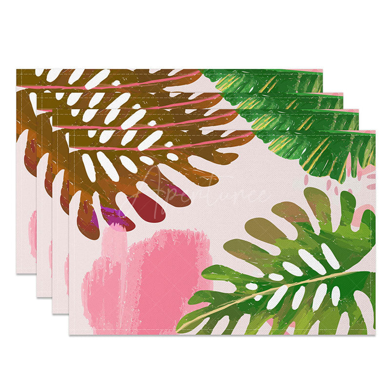 Aperturee - Aperturee Tropical Hawaiian Placemats Set of 4 Sweet and Fresh Colorful Plant Print for Summer Dining Decor