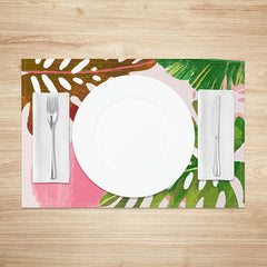Aperturee - Aperturee Tropical Hawaiian Placemats Set of 4 Sweet and Fresh Colorful Plant Print for Summer Dining Decor