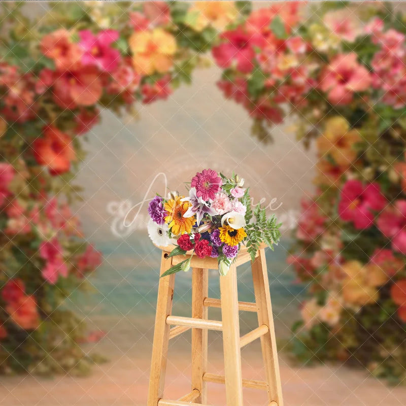 Aperturee - Aperturee Tropical Hibiscus Floral Arch Backdrop Summer Beach Photo Prop Hawaiian Luau Party Decorations