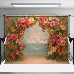 Aperturee - Aperturee Tropical Hibiscus Floral Arch Backdrop Summer Beach Photo Prop Hawaiian Luau Party Decorations