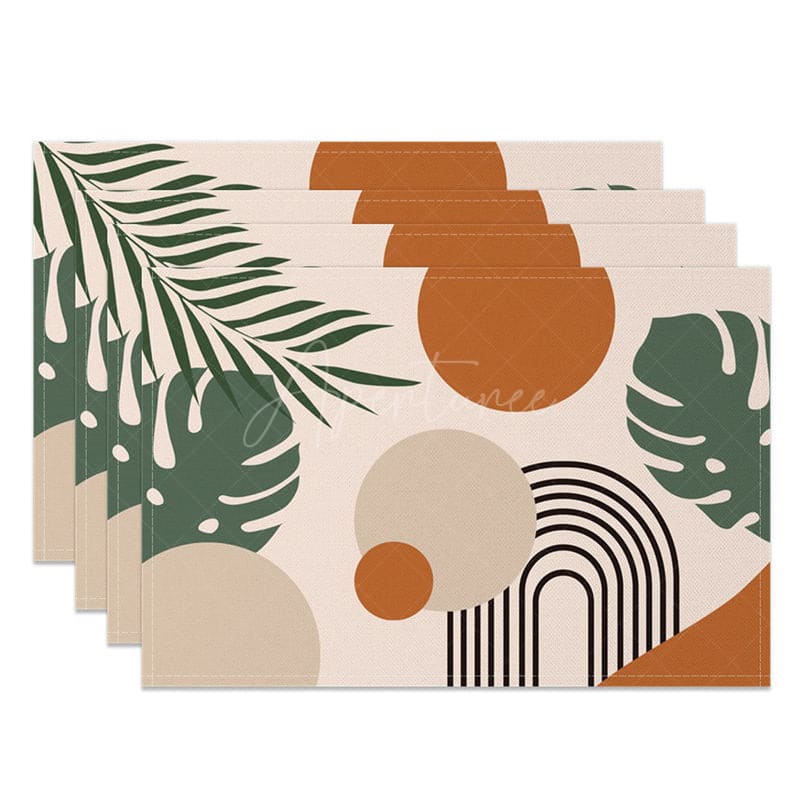 Aperturee - Aperturee Tropical Leaf In Hand Drawn Style Set of 4 Placemats