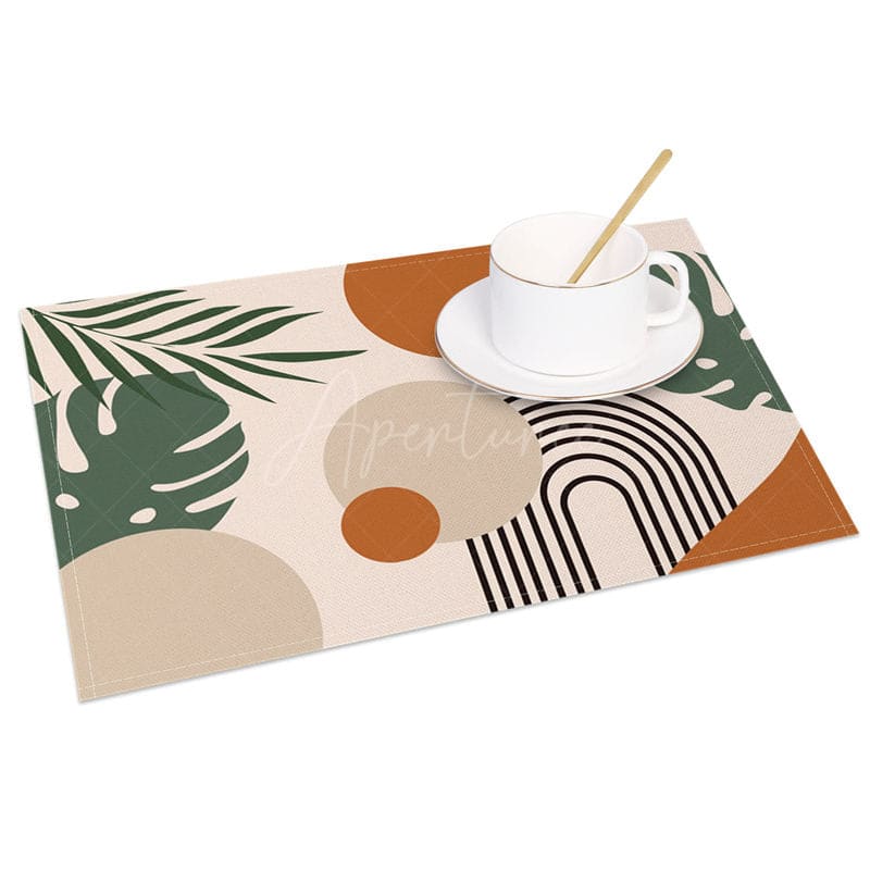 Aperturee - Aperturee Tropical Leaf In Hand Drawn Style Set of 4 Placemats