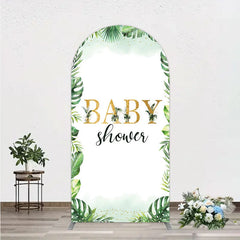 Aperturee - Aperturee Tropical Leaves Baby Shower Arch Backdrop Safari Greenery Gold Glitter Party Decoration Jungle Plant Background