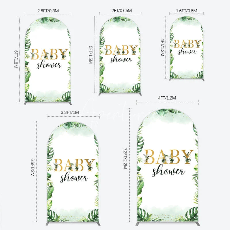Aperturee - Aperturee Tropical Leaves Baby Shower Arch Backdrop Safari Greenery Gold Glitter Party Decoration Jungle Plant Background