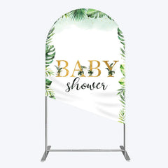 Aperturee - Aperturee Tropical Leaves Baby Shower Arch Backdrop Safari Greenery Gold Glitter Party Decoration Jungle Plant Background