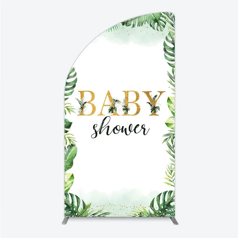 Aperturee - Aperturee Tropical Leaves Baby Shower Half Moon Arch Backdrop Safari Greenery Gold Glitter Party Decoration Jungle Plant