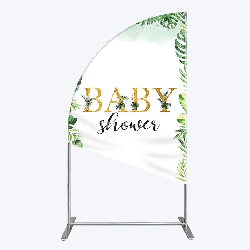 Aperturee - Aperturee Tropical Leaves Baby Shower Half Moon Arch Backdrop Safari Greenery Gold Glitter Party Decoration Jungle Plant