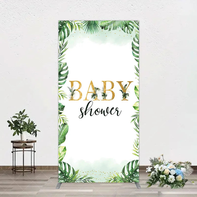 Aperturee - Aperturee Tropical Leaves Baby Shower Rectangle Backdrop Safari Greenery Gold Glitter Party Decoration Jungle Plant Background