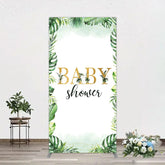 Aperturee - Aperturee Tropical Leaves Baby Shower Rectangle Backdrop Safari Greenery Gold Glitter Party Decoration Jungle Plant Background