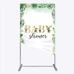Aperturee - Aperturee Tropical Leaves Baby Shower Rectangle Backdrop Safari Greenery Gold Glitter Party Decoration Jungle Plant Background
