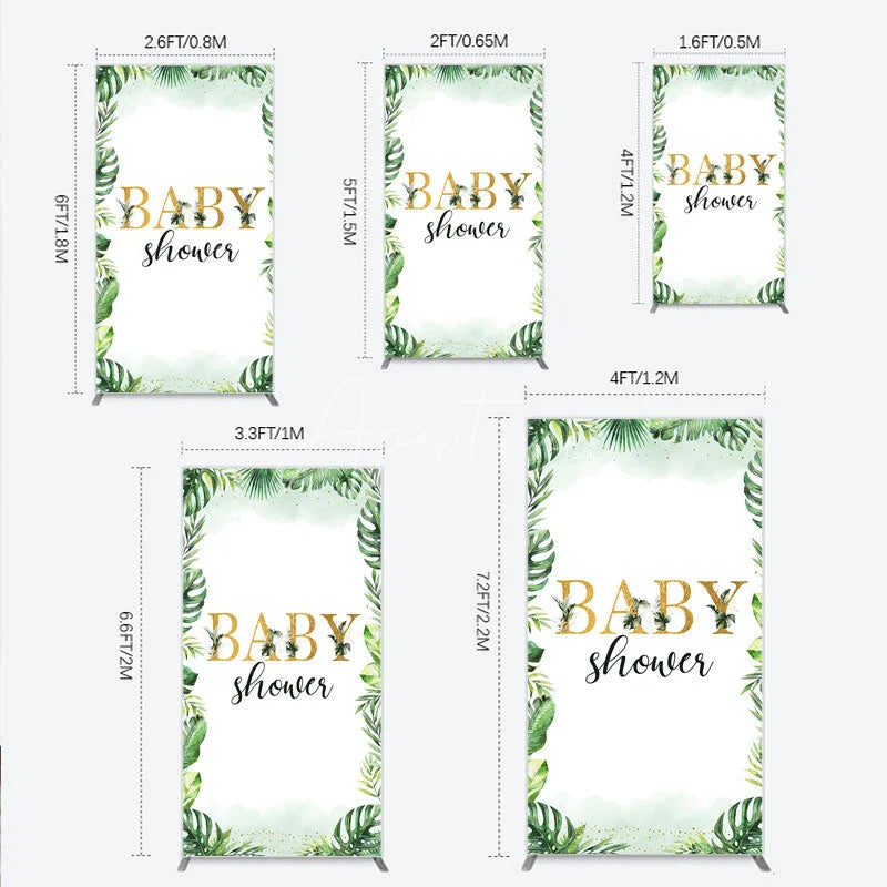 Aperturee - Aperturee Tropical Leaves Baby Shower Rectangle Backdrop Safari Greenery Gold Glitter Party Decoration Jungle Plant Background