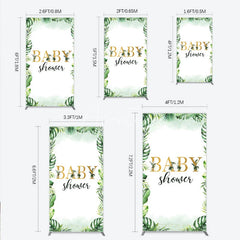 Aperturee - Aperturee Tropical Leaves Baby Shower Rectangle Backdrop Safari Greenery Gold Glitter Party Decoration Jungle Plant Background