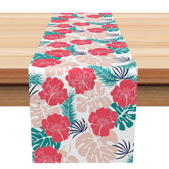 Aperturee - Aperturee Tropical Monstera and Floral Summer Table Runner for Hawaiian Botanical and Jungle Themed Party Decor