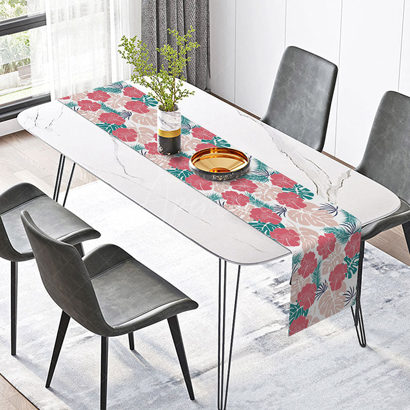 Aperturee - Aperturee Tropical Monstera and Floral Summer Table Runner for Hawaiian Botanical and Jungle Themed Party Decor
