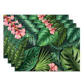 Aperturee - Aperturee Tropical Monstera Leaf Placemats Set of 4 Green Hawaiian Palm Leaves for Summer Luau Party Decor